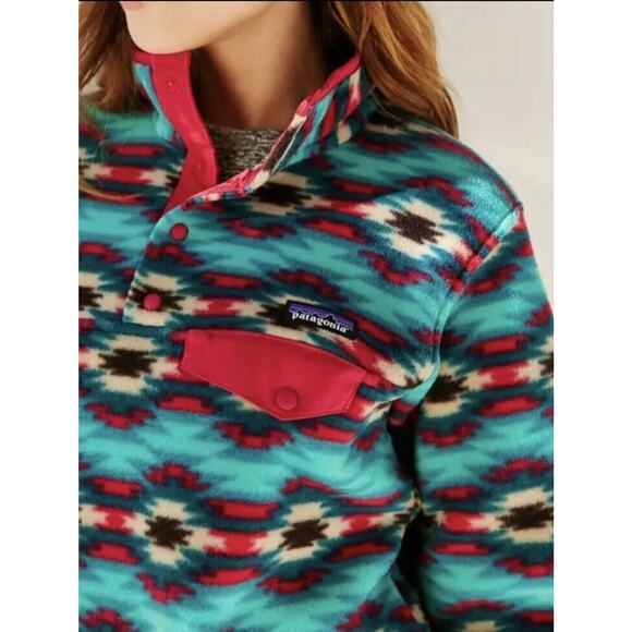 Women’s XS Patagonia Synchilla Fleece Pullover Aztec Wild Desert Teal Pink Rare - Picture 2 of 13